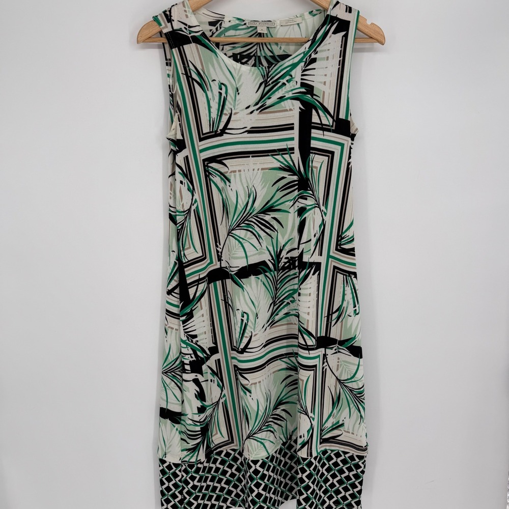 Dana Buchman Travel Anywhere Tropical Palm Geometric Sleeveless Dress Green S